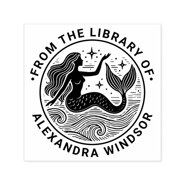 Sultry-Sjöjungfrun i Oceanen Vågar Bibliotek Bok N Självfärgande Stämpel (Design)
