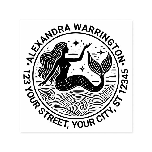 Sultry-Sjöjungfrun i Oceanen Vinkarare Namn Retura Självfärgande Stämpel (Design)