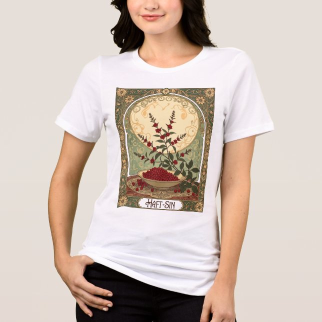 Sumac Sunrise A Haft-Sin Symbol of Renewal T Shirt (Framsida)