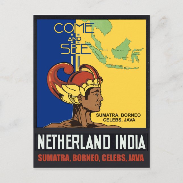 Sumatra, Borneo, Celebes, Java, Nederländska Indie Vykort (Framsida)