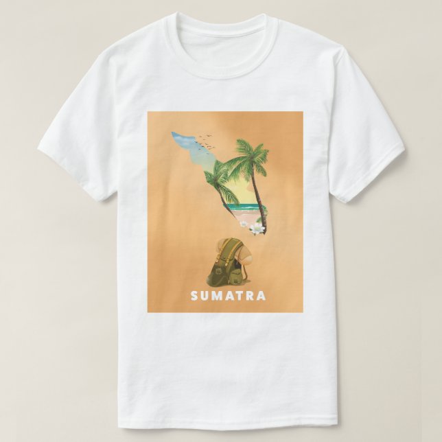 Sumatra illustrerade reseaffisch för karta t shirt (Design framsida)