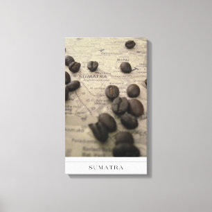 Sumatra Karta med kaffebönor på canvas