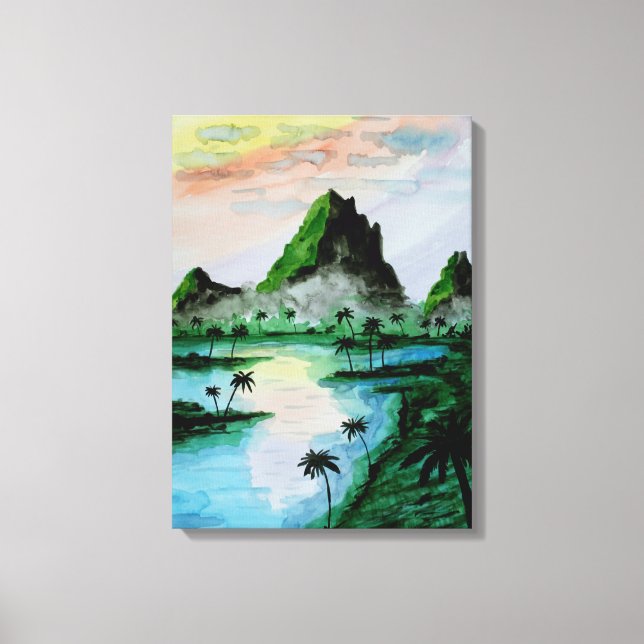 Sumatra Mountains Watercolor Canvastryck (Framsida)