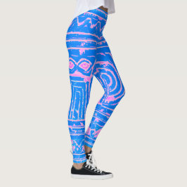 Sumerian Mesopotamian Mönster Rosa Blue Leggings