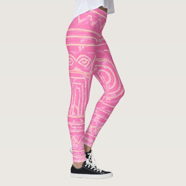 Sumerian Mesopotamian Mönster Rosa Leggings (Höger)