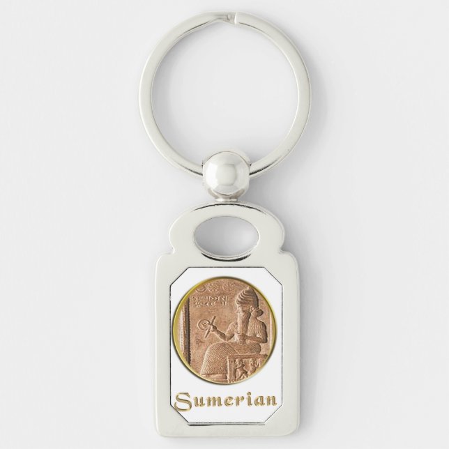 Sumeriska Rektangulärt Silverfärgad Nyckelring (Framsidan)