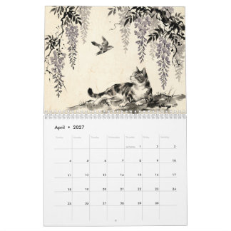 Sumi-e Hanafuda Katter – 12 Månader av Japansk Väg Kalender