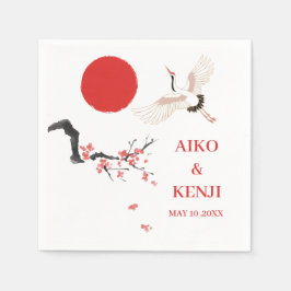 Sumi-e Körsbärsblomkrana Japansk Bröllop Pappersservett