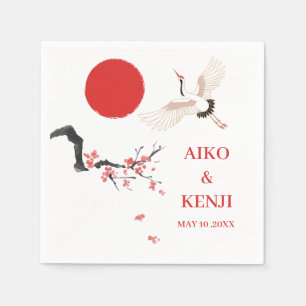 Sumi-e Körsbärsblomkrana Japansk Bröllop Pappersservett
