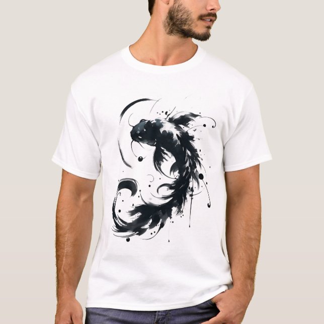 Sumie Brushstroke Karasu Black Koi Fish T-Shirt (Framsida)