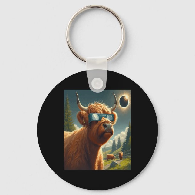 Summa solarier Eclipse Highland Cow Wearing Sungle Nyckelring (Framsida)