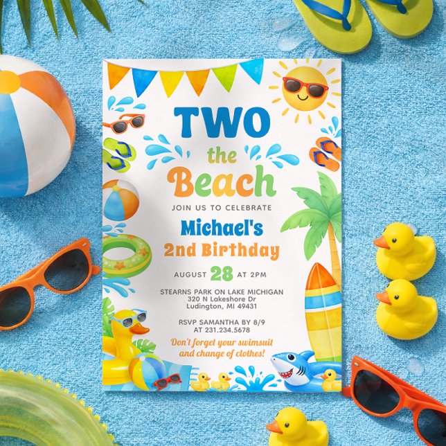 Summer 2nd Birthday Invitation - Two the Beach Inbjudningar (Boy 2nd Birthday Invitation - Two the Beach - Summer Party)