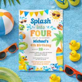 Summer 4th Birthday Invitation - Splash into Four Inbjudningar
