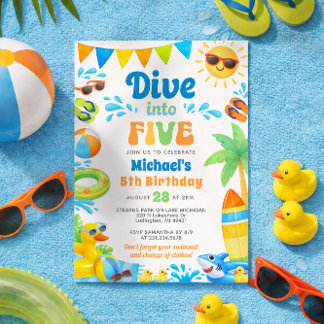 Summer 5th Birthday Invitation - Dive into Five Inbjudningar
