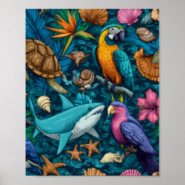Summer Animals Beach Pattern Poster Gift