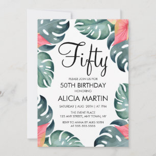 Summer Anthurium & Monstera Greenery Birthday Inbjudningar