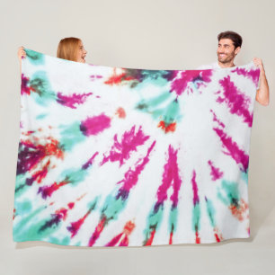 Summer Artsy Girly Neon Teal Rosa Tie Dye Mönster Fleecefilt