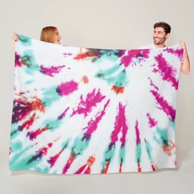 Summer Artsy Girly Neon Teal Rosa Tie Dye Mönster Fleecefilt (På plats)
