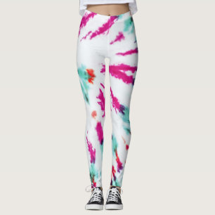 Summer Artsy Girly Neon Teal Rosa Tie Dye Mönster Leggings