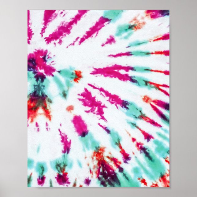 Summer Artsy Girly Neon Teal Rosa Tie Dye Mönster Poster (Framsidan)