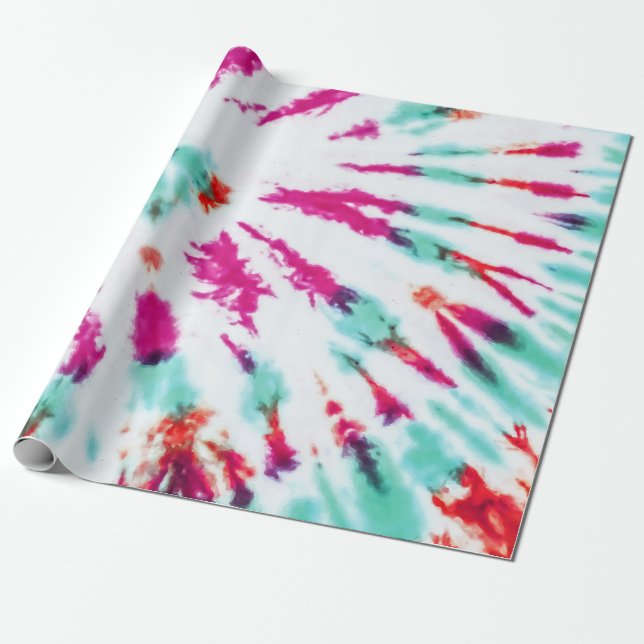Summer Artsy Girly Neon Teal Rosa Tie Dye Mönster Presentpapper (Utrullad)