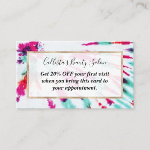 Summer Artsy Girly Neon Teal Rosa Tie Dye Mönster Rabattkort