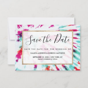 Summer Artsy Girly Neon Teal Rosa Tie Dye Mönster Spara Datumet