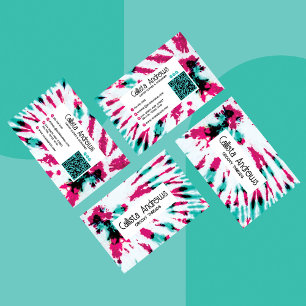 Summer Artsy Girly Neon Teal Rosa Tie Dye Mönster Visitkort