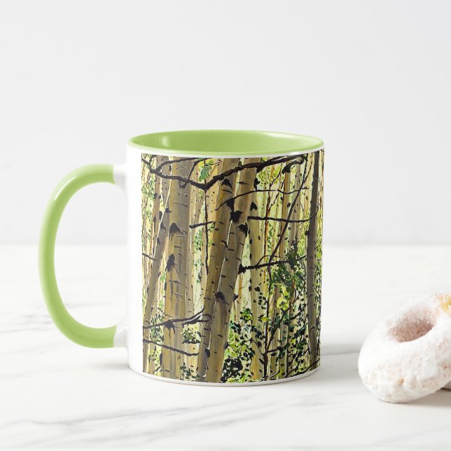 Summer Aspen Tree Woodland Violet Green Coffee Mugg (Med munk)