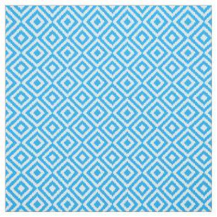 Summer Azure Blue Ikat Diamond Squares Mönster Tyg