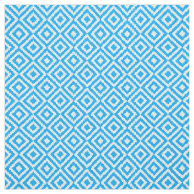 Summer Azure Blue Ikat Diamond Squares Mönster Tyg (Provkarta)