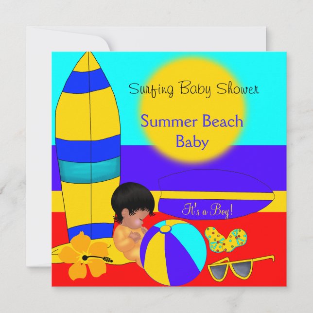 Summer Baby Shower Boy Beach Baby Surfing Baby Inbjudningar (Framsida)