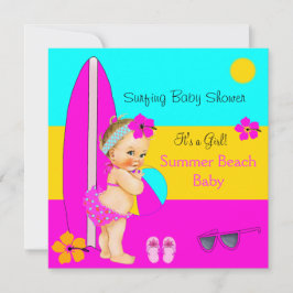Summer Baby Shower Girl Beach Surfing Blonde Inbjudningar