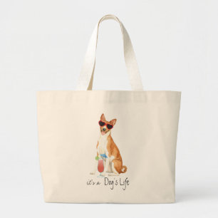 Summer Basenji Large Tote Bag Jumbo Tygkasse