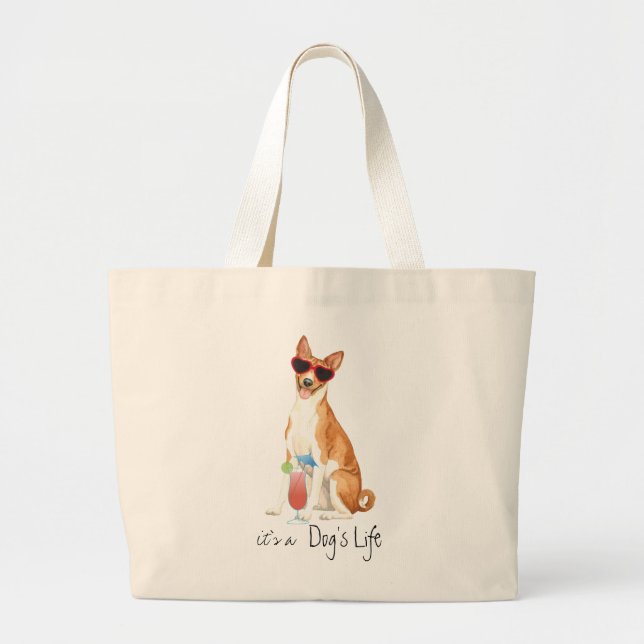 Summer Basenji Large Tote Bag Jumbo Tygkasse (Framsidan)