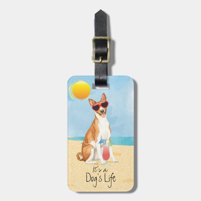 Summer Basenji Luggage Tag Bagagebricka (Vertikal Framsida)