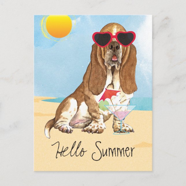 Summer Basset Hound Vykort (Framsida)