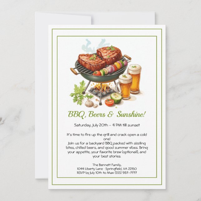 Summer BBQ & Beer Party Invitation – Backyard Cook Inbjudningar (Framsida)
