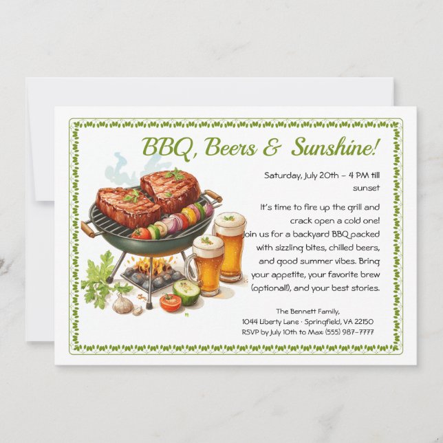 Summer BBQ & Beer Party Invitation – Backyard Cook Inbjudningar (Framsida)