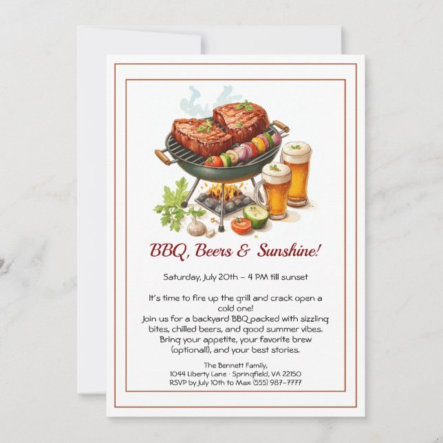 Summer BBQ & Beer Party Invitation – Backyard Cook Inbjudningar (Framsida)