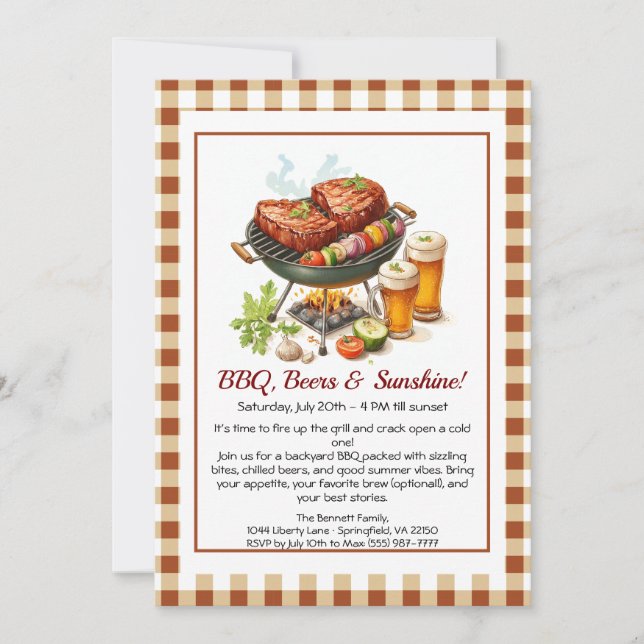 Summer BBQ & Beer Party Invitation – Backyard Cook Inbjudningar (Framsida)
