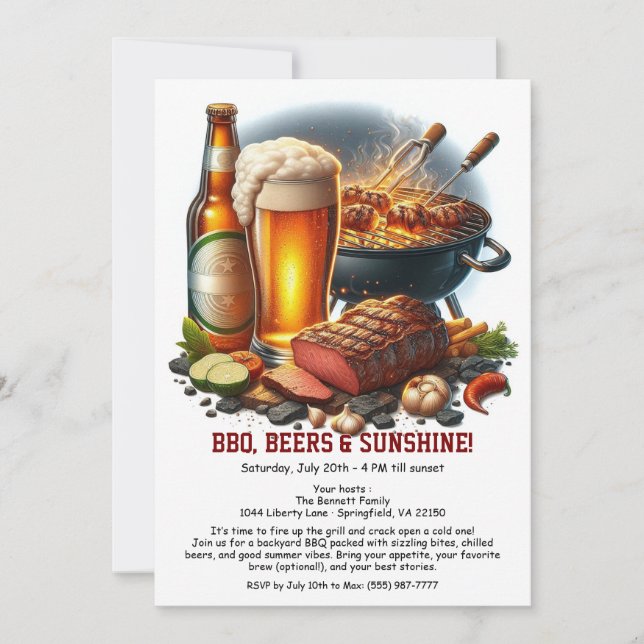 Summer BBQ & Beer Party Invitation – Backyard Cook Inbjudningar (Framsida)