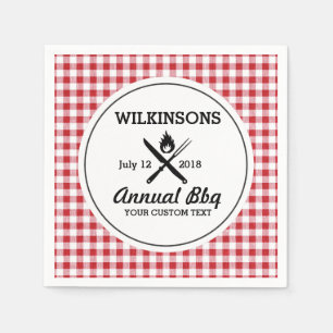Summer BBQ Grill Cookout Reunion Red Gingham Check Pappersservett
