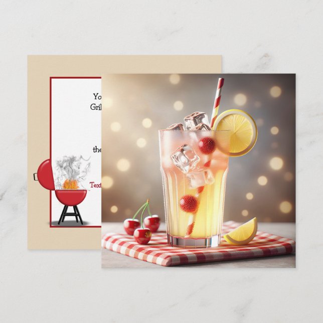 Summer BBQ Party Lemonade Inbjudningar (Fram/baksida)