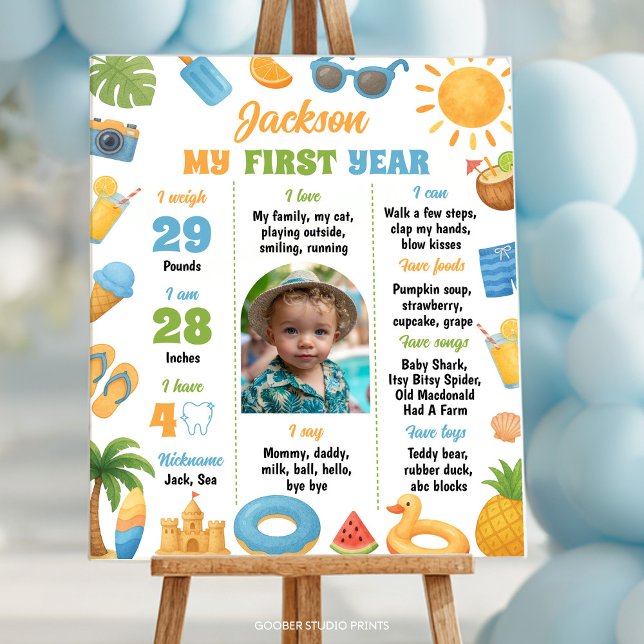 Summer Beach 1st Birthday Party Photo Milestone Poster (Skapare uppladdad)