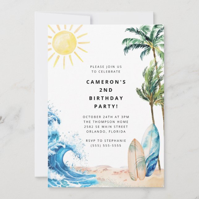 Summer Beach Birthday Party Invitation Inbjudningar (Framsida)