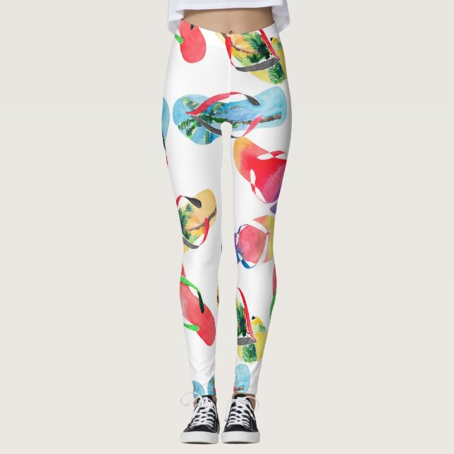 Summer Beach Flinflip flops Mönster Leggings (Framsida)