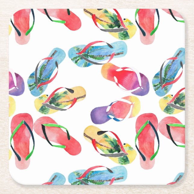 Summer Beach Flinflip flops Mönster Underlägg Papper Kvadrat (Framsidan)