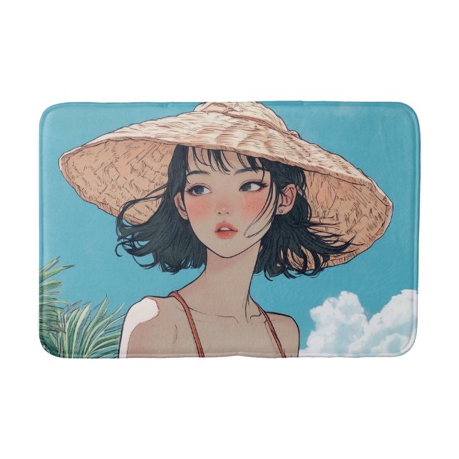 Summer Beach Girl Anime Bath Mat Badrumsmatta (Framsidan)