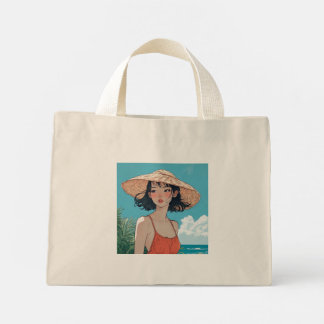Summer Beach Girl Anime Tiny Tote Bag Mini Tygkasse